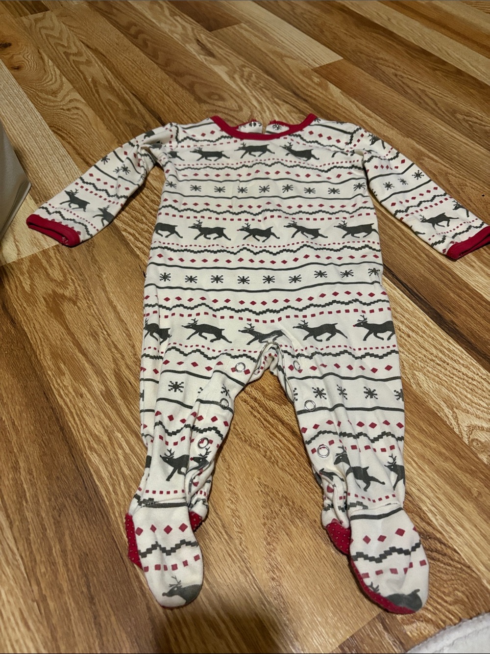 Cozy Red & Gray Reindeer Footed One-Piece Pajamas - Kids 6-9 loved baby